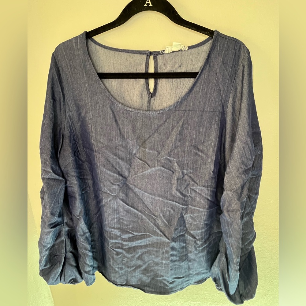 Corvia Navy Blue Darted Balloon Sleeve Blouse Women’s Size Large